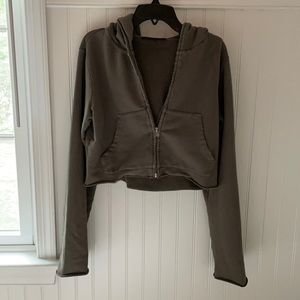 All Saints Army green cropped zip up hoodie.